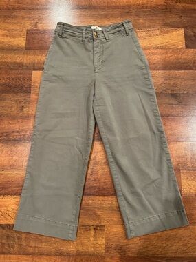 Marine Layer Bridget Cotton High Waist Wide Leg Crop Pants Green 6 Petite